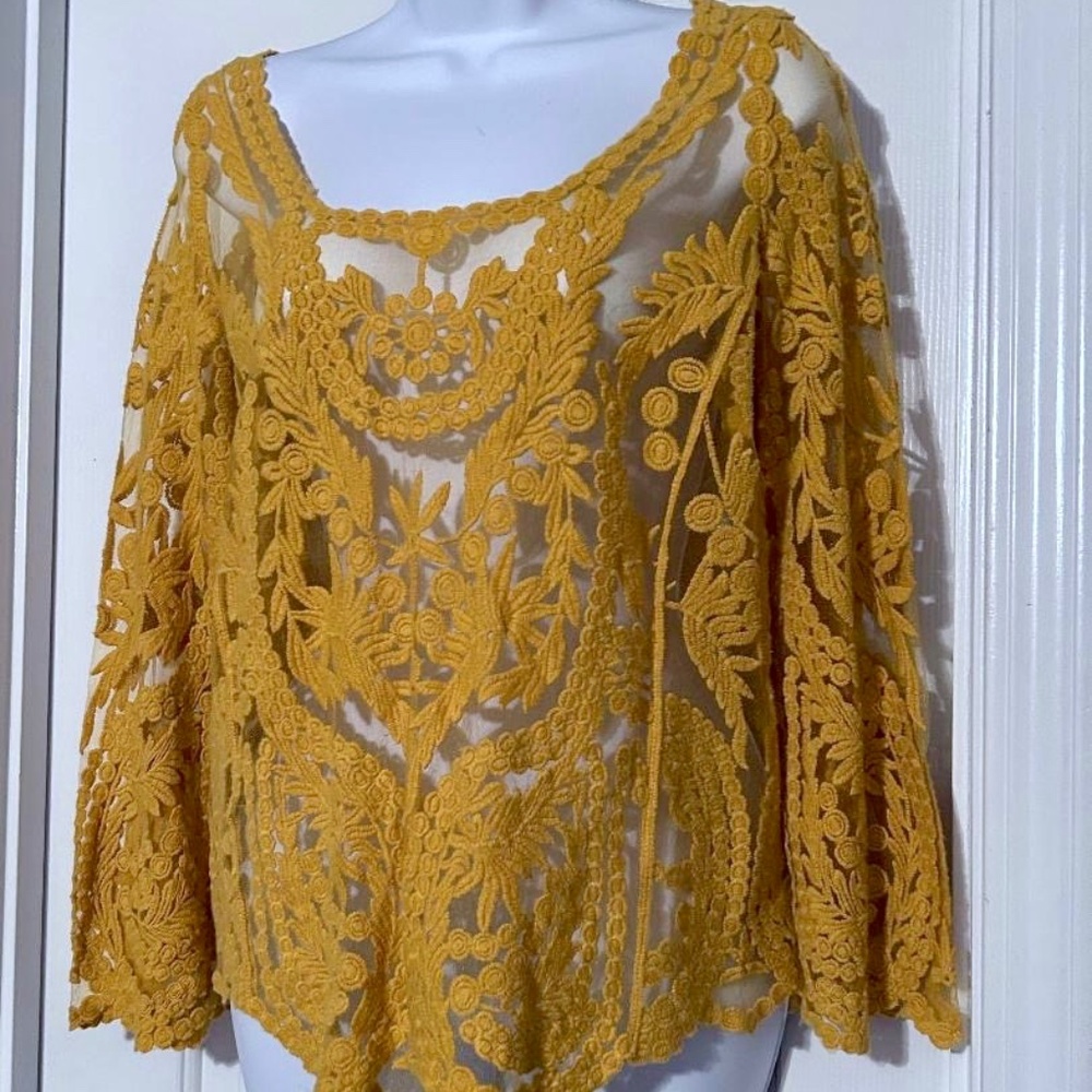Origami Yellow Cutout Long Sleeve Blouse Sz M